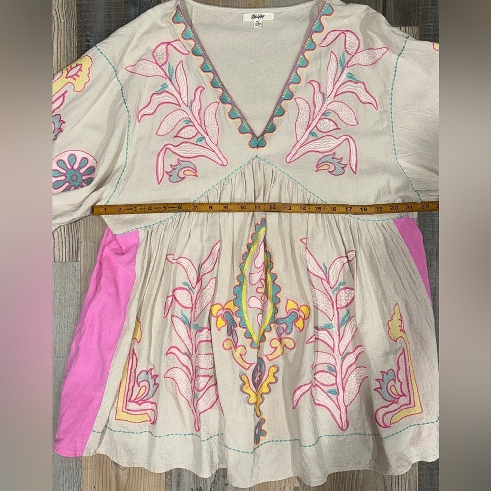 Blue velvet embroidered boho Tunic - Picture 3 of 7